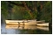 April 2007: Rowing boats moored in the River Welland in Stamford, illuminated by the setting sun